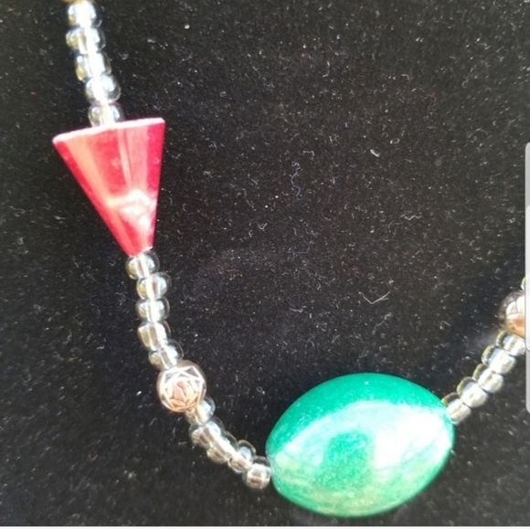 VINTAGE UNIQUE CERAMIC, CINNABAR & GEMSTONE BEADED NECKLACE - Picture 5 of 5
